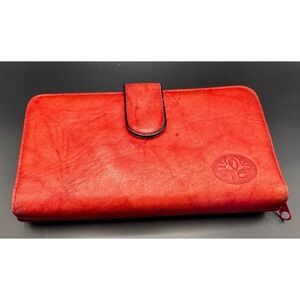Vintage Buxton Checkbook Wallet Zip Around ID Window Credit Cards Red Leather